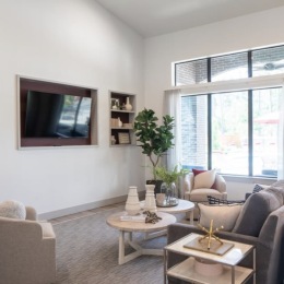 seating area with large windows